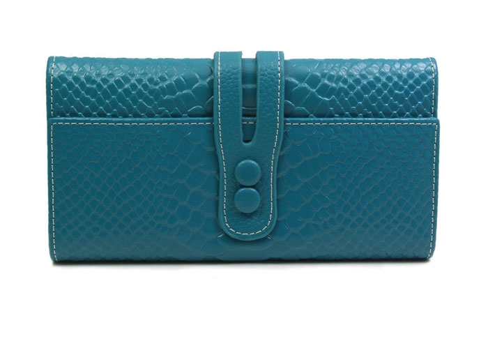 Blue Quality Genuine Leather Ladies Womens Tri-Fold Wallet