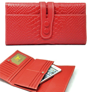 Red Quality Genuine Leather Ladies Womens Tri-Fold Wallet