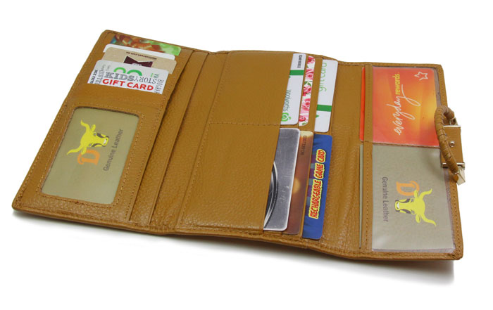 Tan Genuine Leather Ladies Womens Tri-Fold Wallet