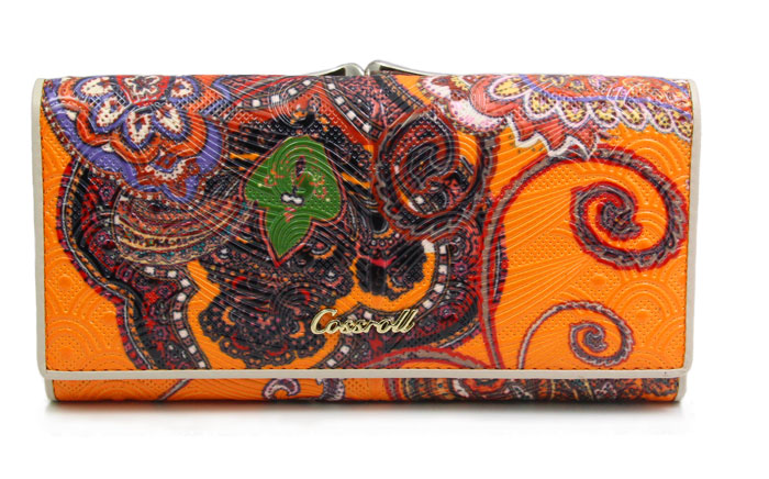 Orange Pattern Clasp Genuine Leather Ladies Womens Wallet Purse