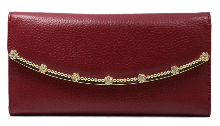 Dark Red Genuine Leather Ladies Womens Trifold Wallet Purse