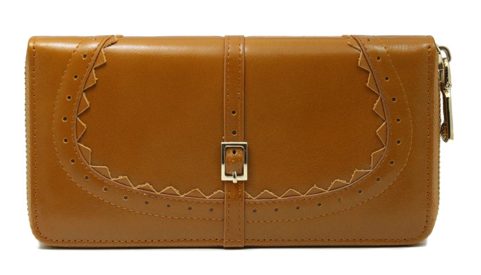 Double Zip Genuine Leather Clutch Ladies Womens Wallet Purse