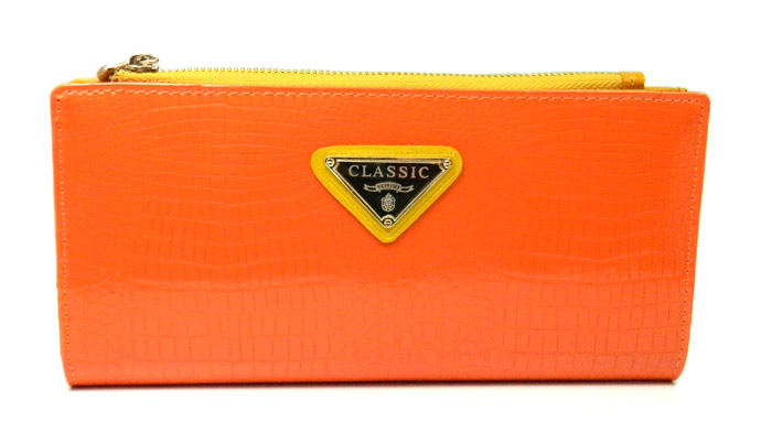 20 Card Inserts Genuine Leather Ladies Wallet Orange
