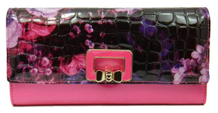 Pink Pattern Genuine Leather Ladies Womens Tri-Fold Wallet