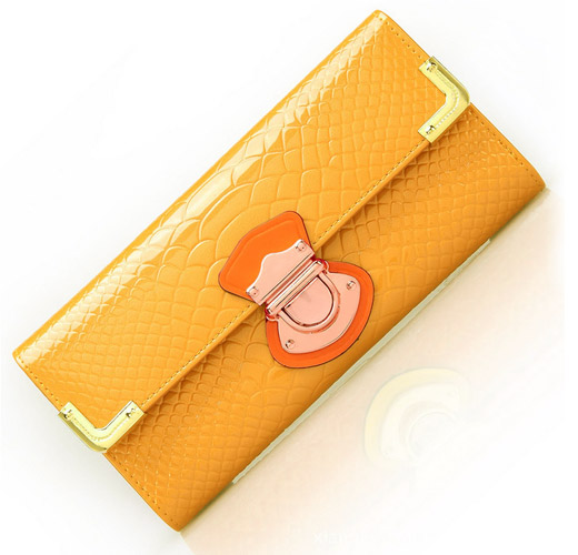 Yellow Quality Genuine Leather Ladies Womens Tri-Fold Wallet