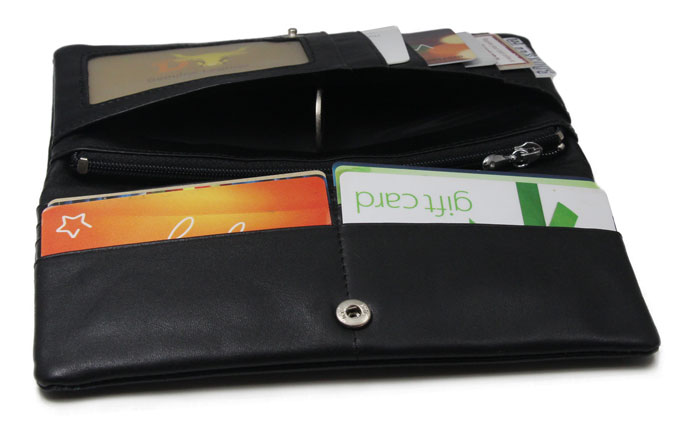 Black Double Zip Ladies Genuine Leather Bi-Fold Wallet Purse