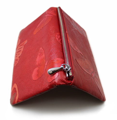 Red Double Zip Ladies Genuine Leather Bi-Fold Wallet Purse