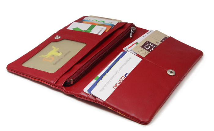 Red Double Zip Ladies Genuine Leather Bi-Fold Wallet Purse