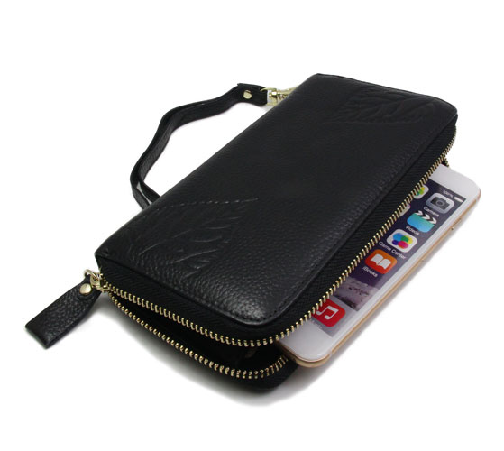 RFID Blocking Genuine Leather Wristlet Womens Wallet Black