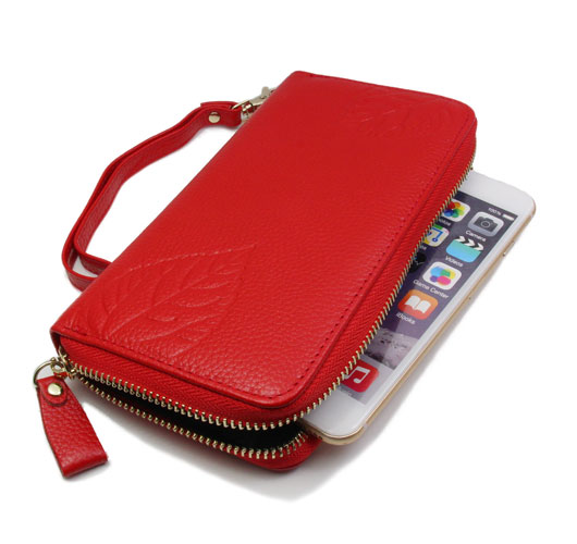 RFID Blocking Genuine Leather Wristlet Womens Wallet Red