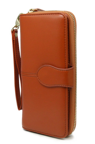 Double Zip Genuine Leather Ladies Womens Wallet Wristlet Clutch