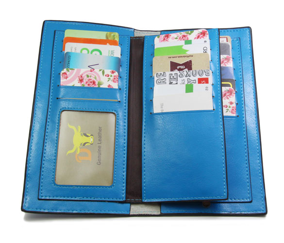 Blue 19 Slots For Cards Quality Genuine Leather Ladies Wallet