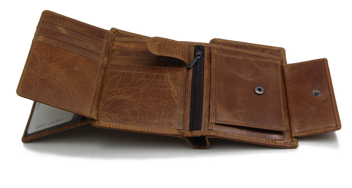 Genuine Leather Mens Trifold Wallet RFID Blocking Anti Scan