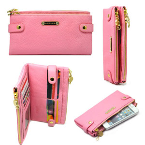 Pink Soft Genuine Full Grain Leather Double Zip Ladies Wallet
