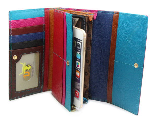 Double Zip Genuine Leather Ladies Wallet For iPhone 6 7 8 Plus