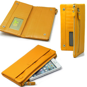 Yellow Soft Genuine Full Grain Leather Double Zip Ladies Wallet